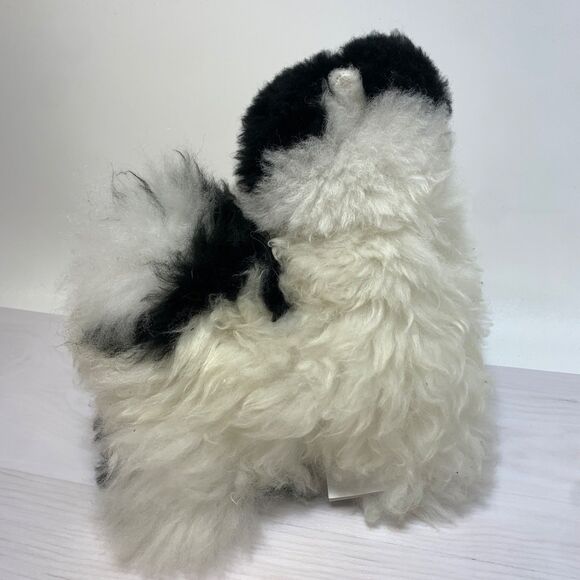 Real Alpaca White Black Plush Stuffed Animal Llama with Natural Fur - Picture 4 of 9